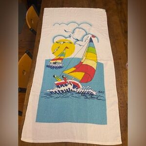 Vintage Colorful Sailboat Ocean Beach Towel - Multicolor Print 48”x25”